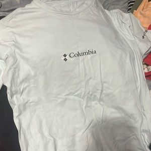 light blue columbia tee shirt